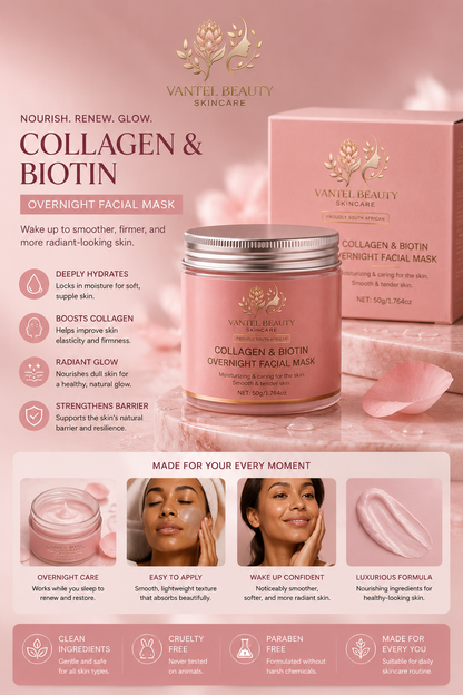 Vantel Beauty™ Collagen & Biotin Overnight Facial Mask